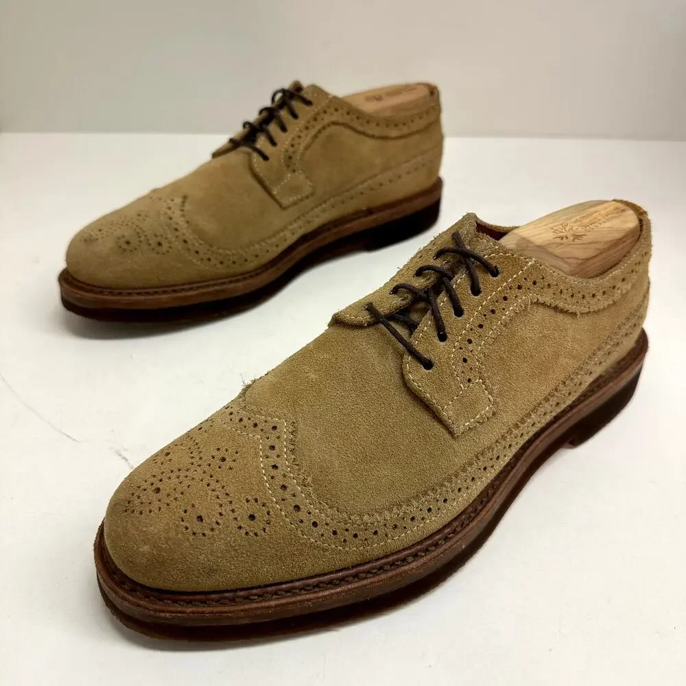 VGUC Rancourt & Co. Chandler Longwing Wingtip Tan Suede Derby Made in USA 8 D